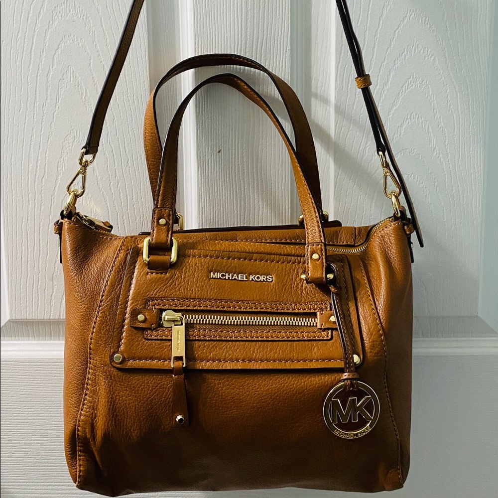 Michael Kors brown leather satchel crossbody purse